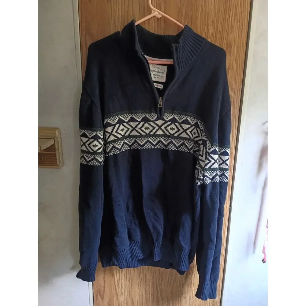 Navy Blue Fair Isle Quarter Zip Sweater XXL Après Ski Lodge Holiday Weatherproof